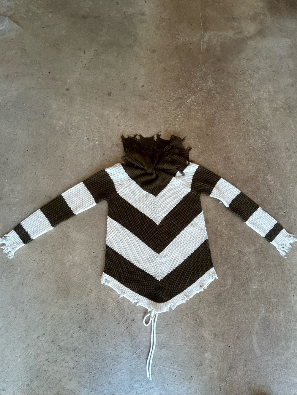 Derek Heart Olive Green Fringe Knit Hoodie